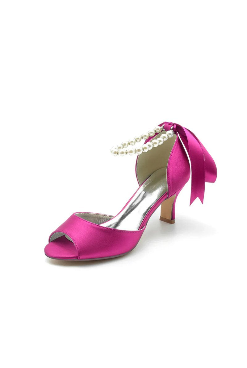 Chic Peep Toe Ribbons Faux Pearl Pumps