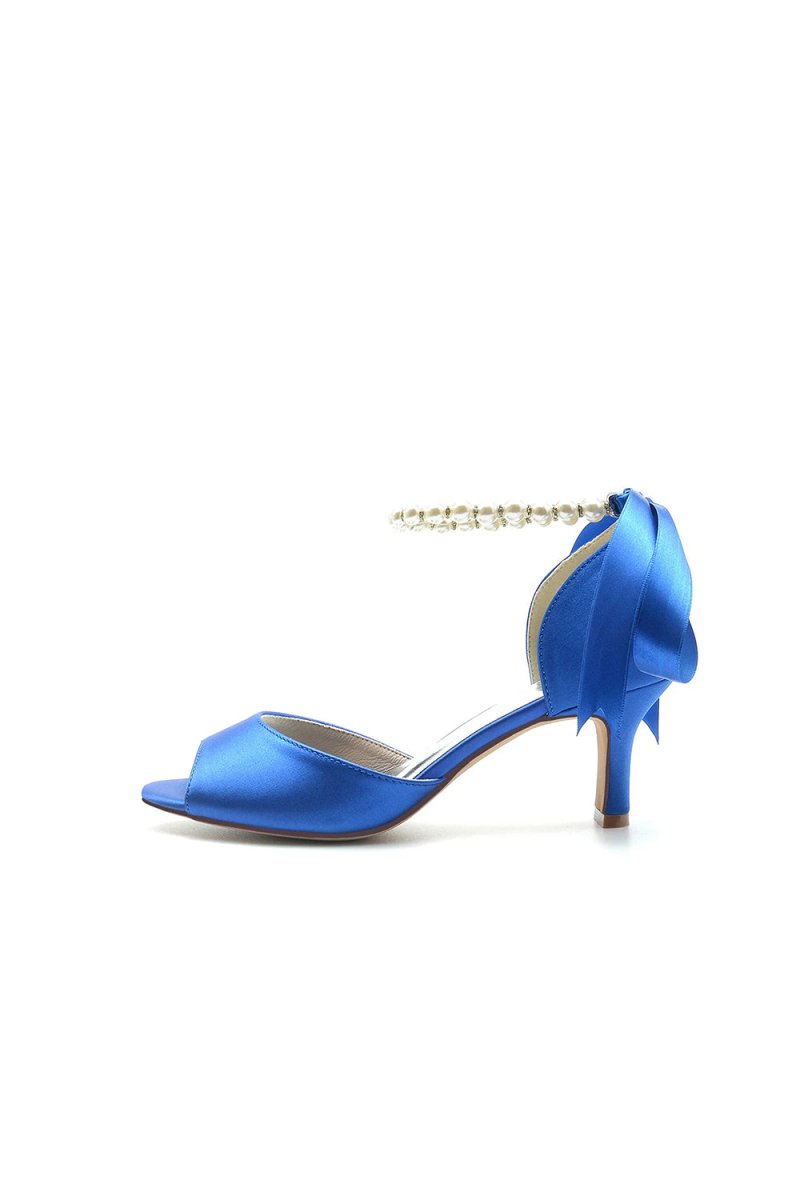 Chic Peep Toe Ribbons Faux Pearl Pumps
