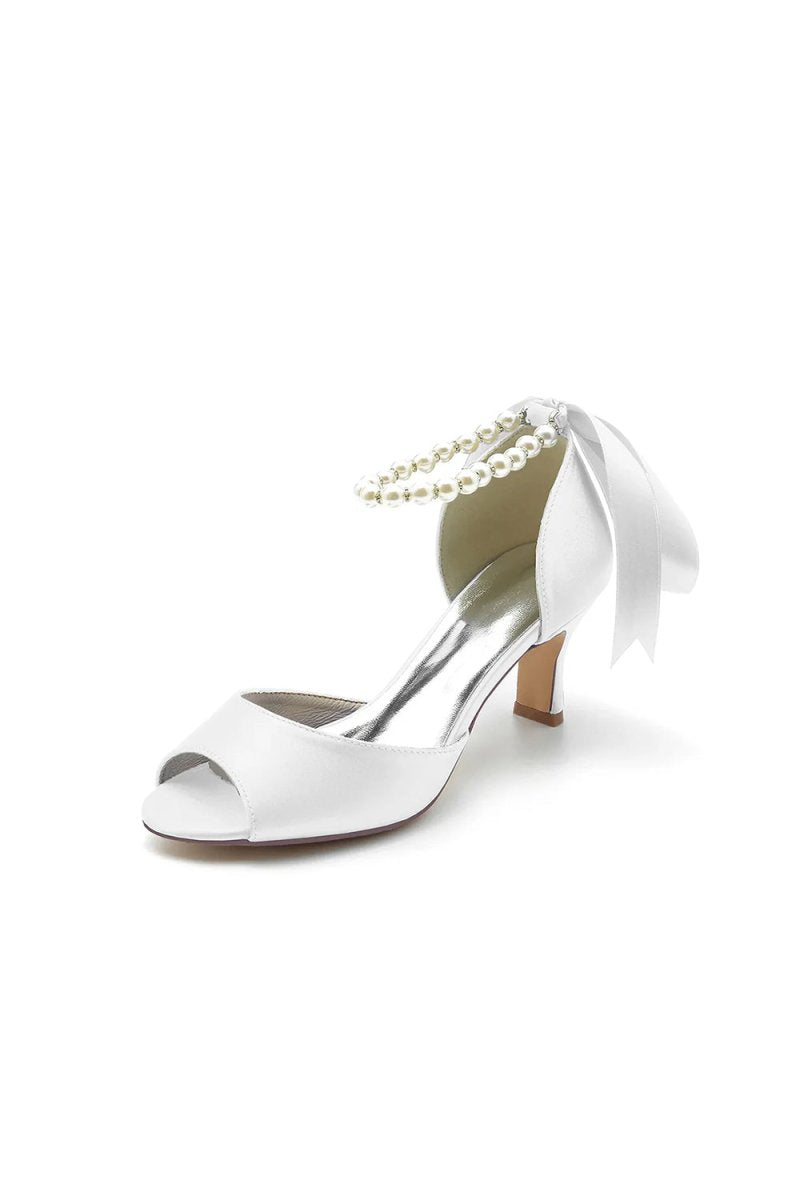 Chic Peep Toe Ribbons Faux Pearl Pumps