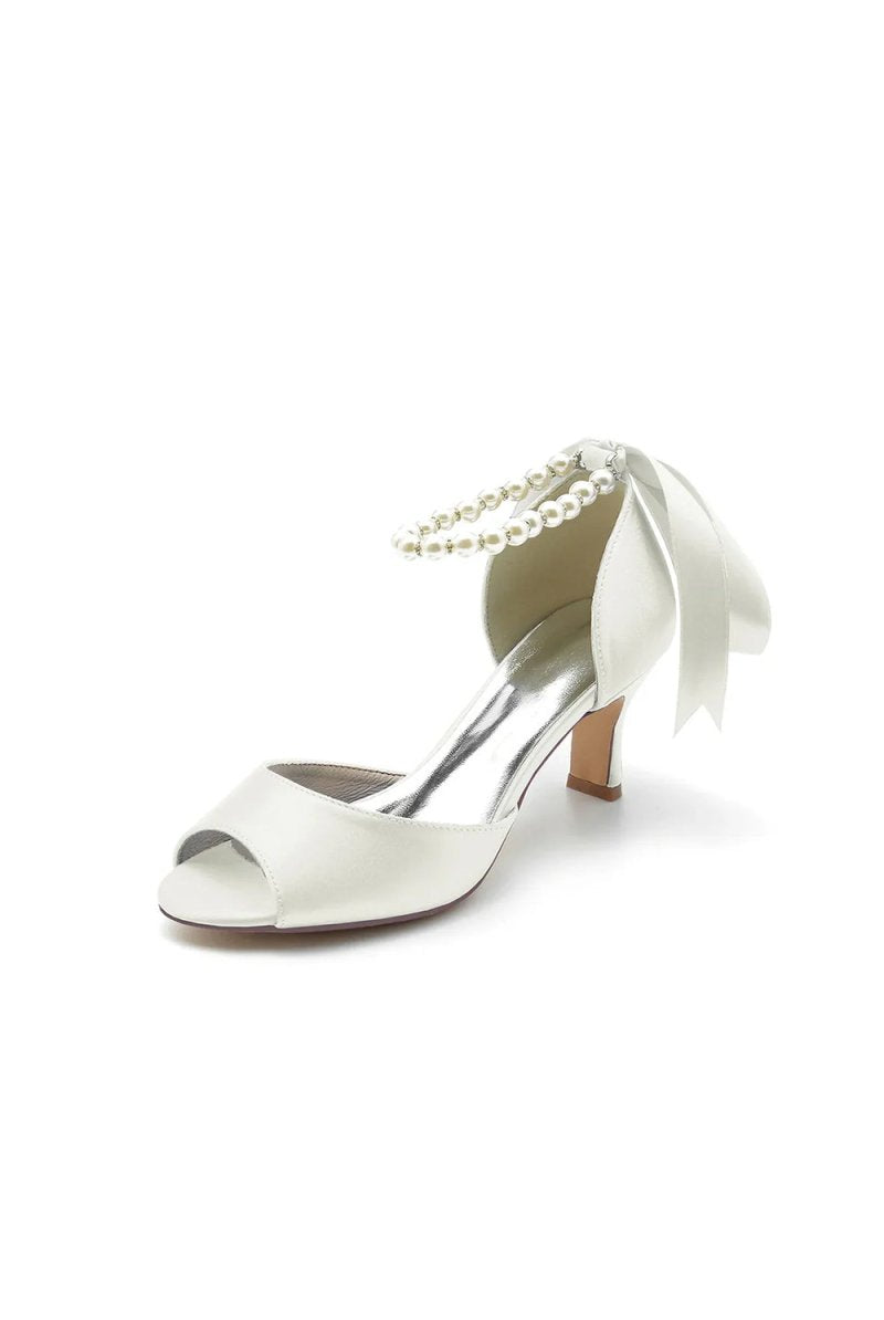 Chic Peep Toe Ribbons Faux Pearl Pumps