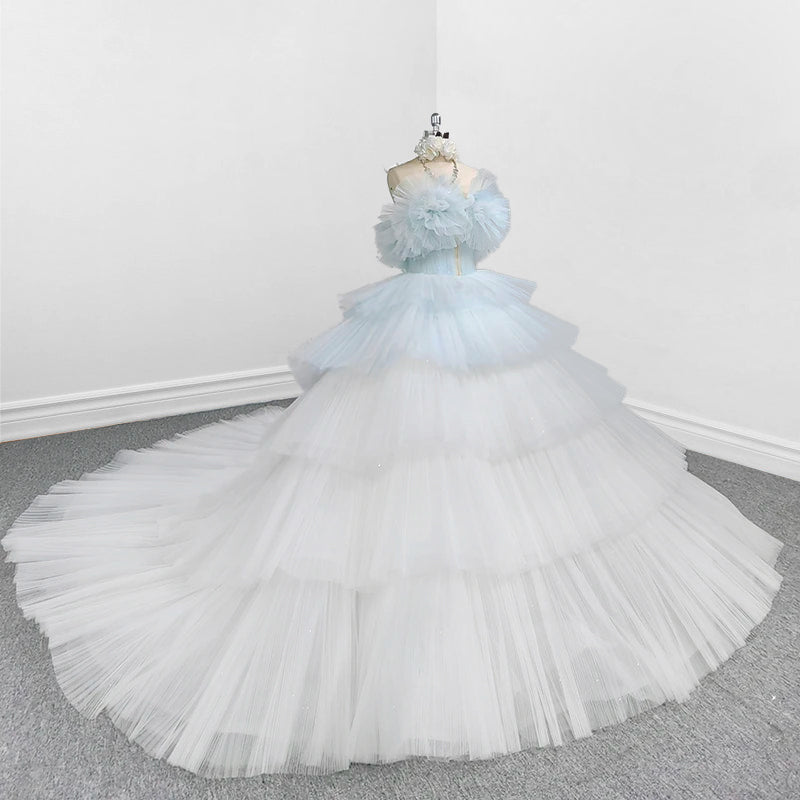 Strapless Quinceanera Dress White Ruffles Ball Gown Evening Dress