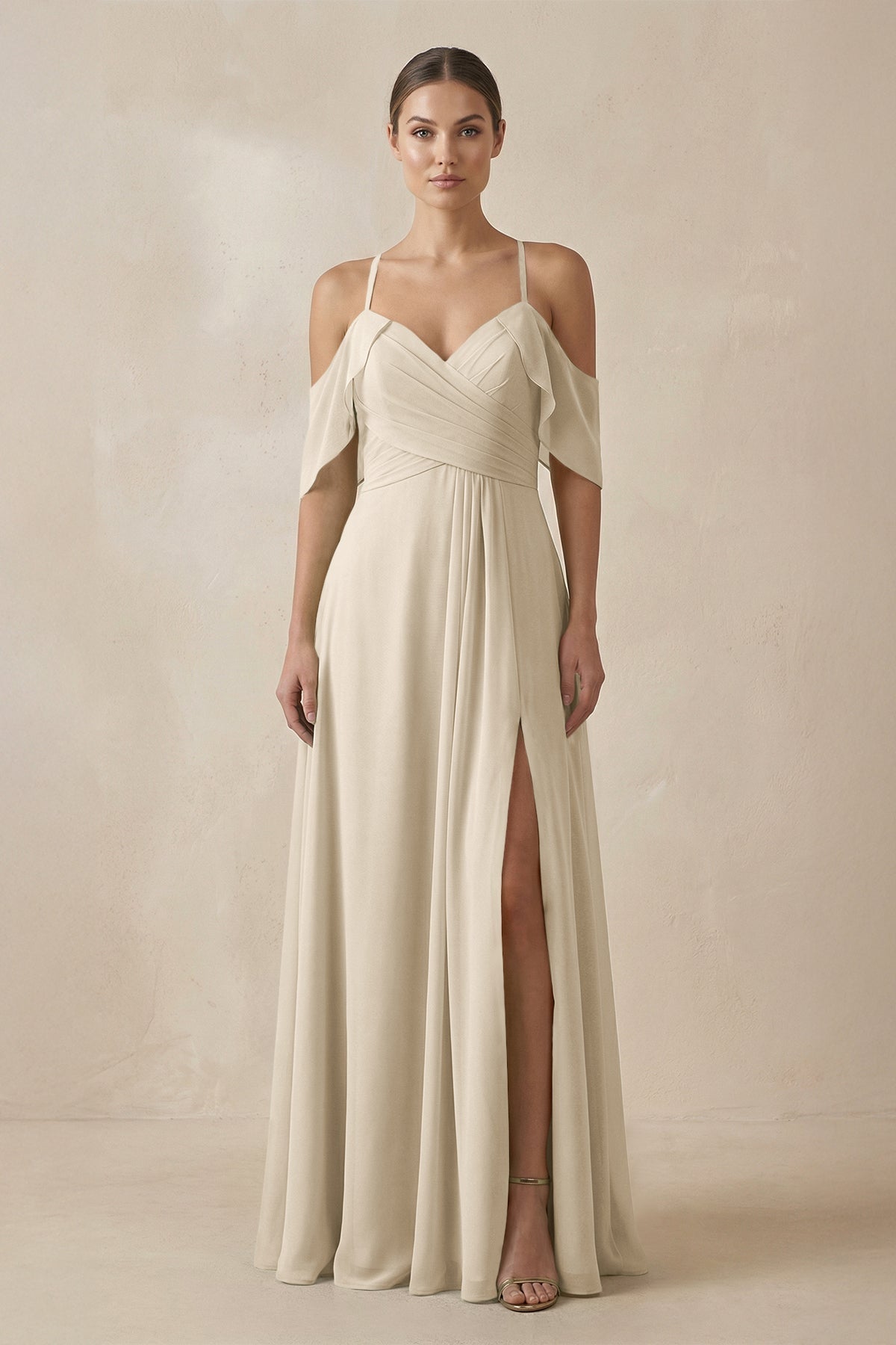 Chiffon A-Line Long Bridesmaid Dress in Champagne