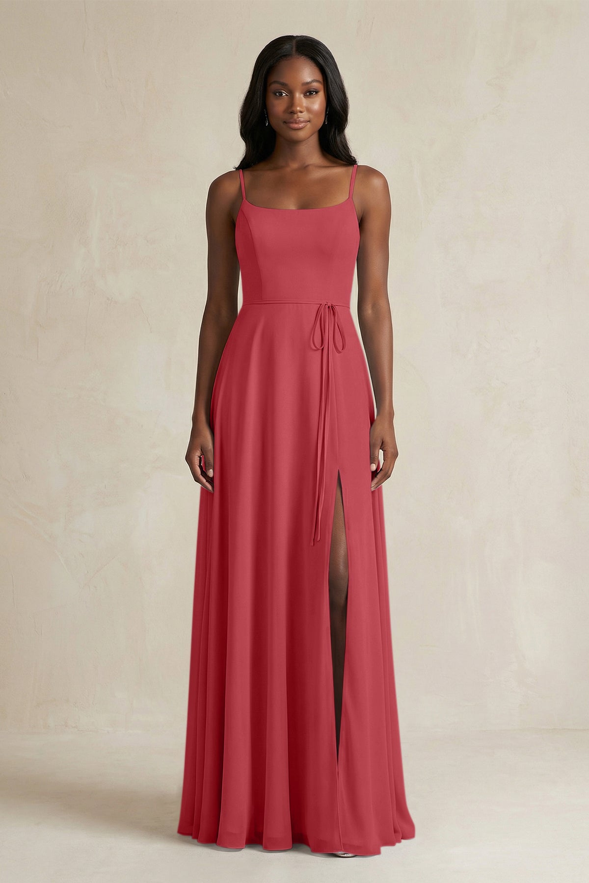 merlot fitted dress with spaghetti straps RILEY SASH DRESS MERLOT main image 1