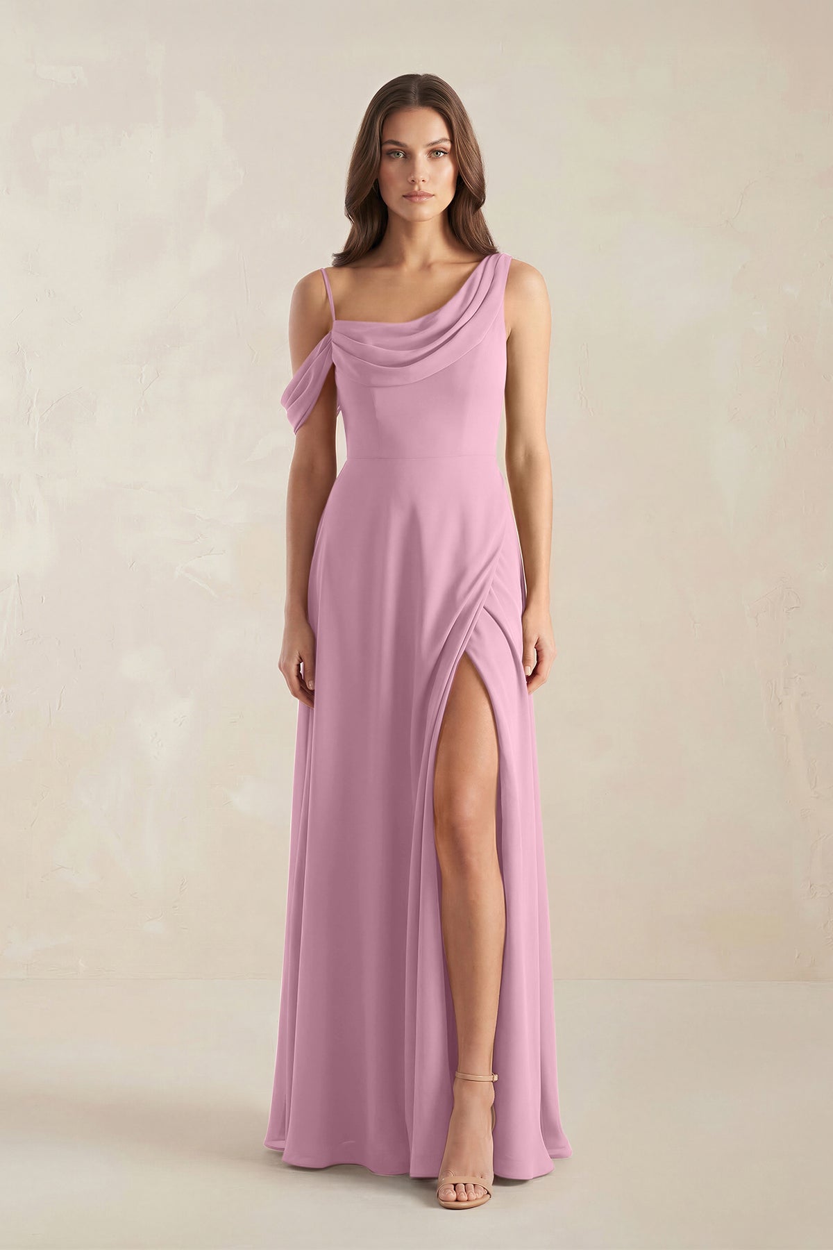 One-Shoulder Chiffon A-Line Bridesmaid Dress in Vintage Mauve