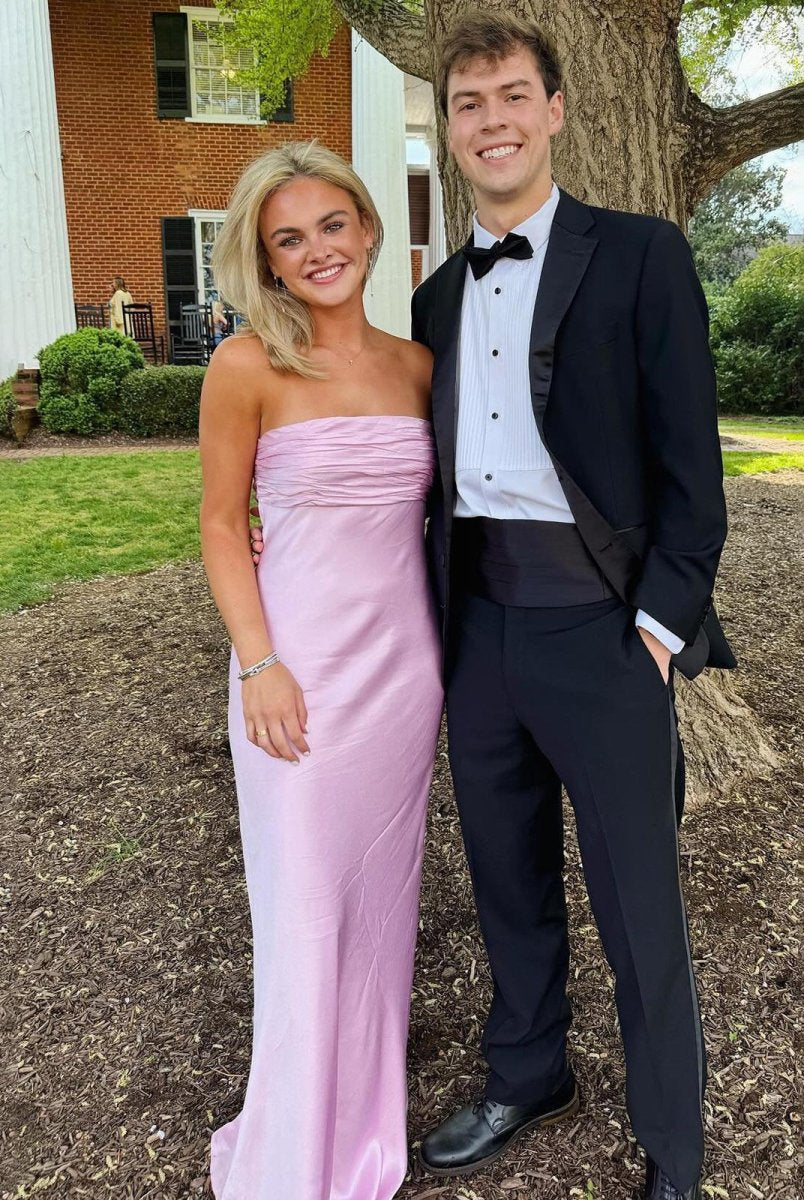 Christabel | Ruched Strapless Pink Long Prom Dress