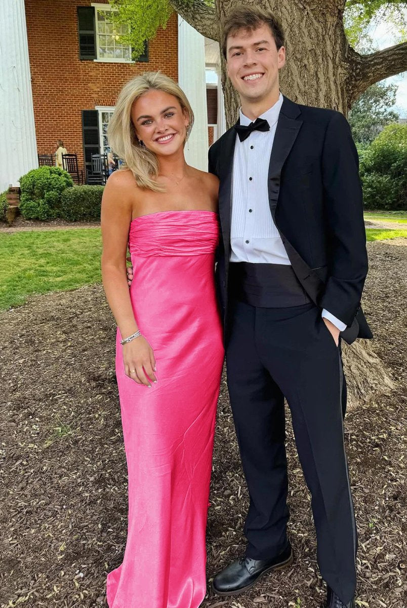 Christabel | Ruched Strapless Pink Long Prom Dress