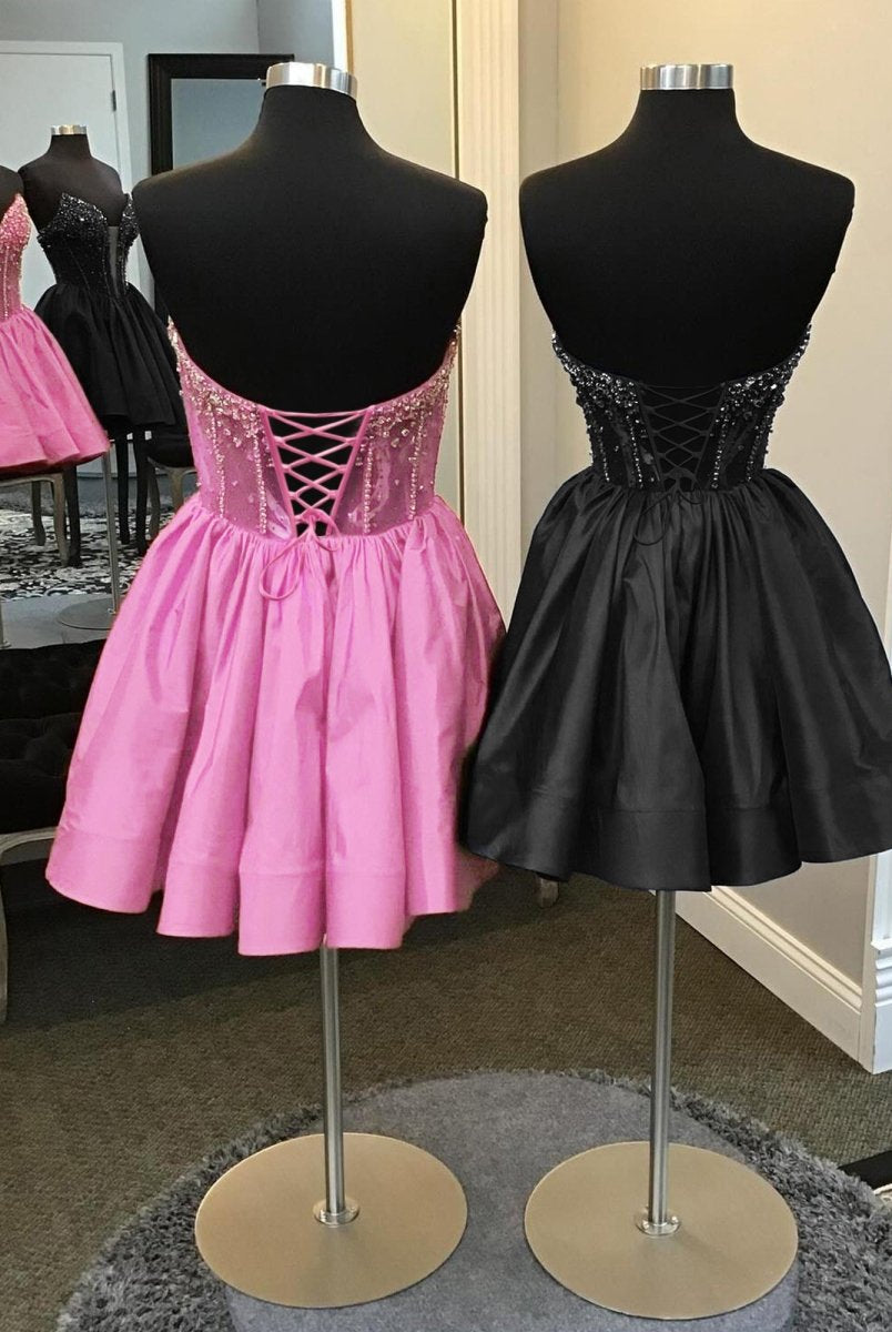 Cibrina | Black - V Neck A-line Short Homecoming Dress With Beadings