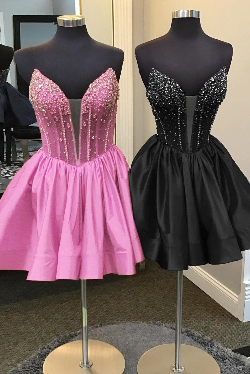 Cibrina | Pink - V Neck A-line Short Homecoming Dress With Beadings