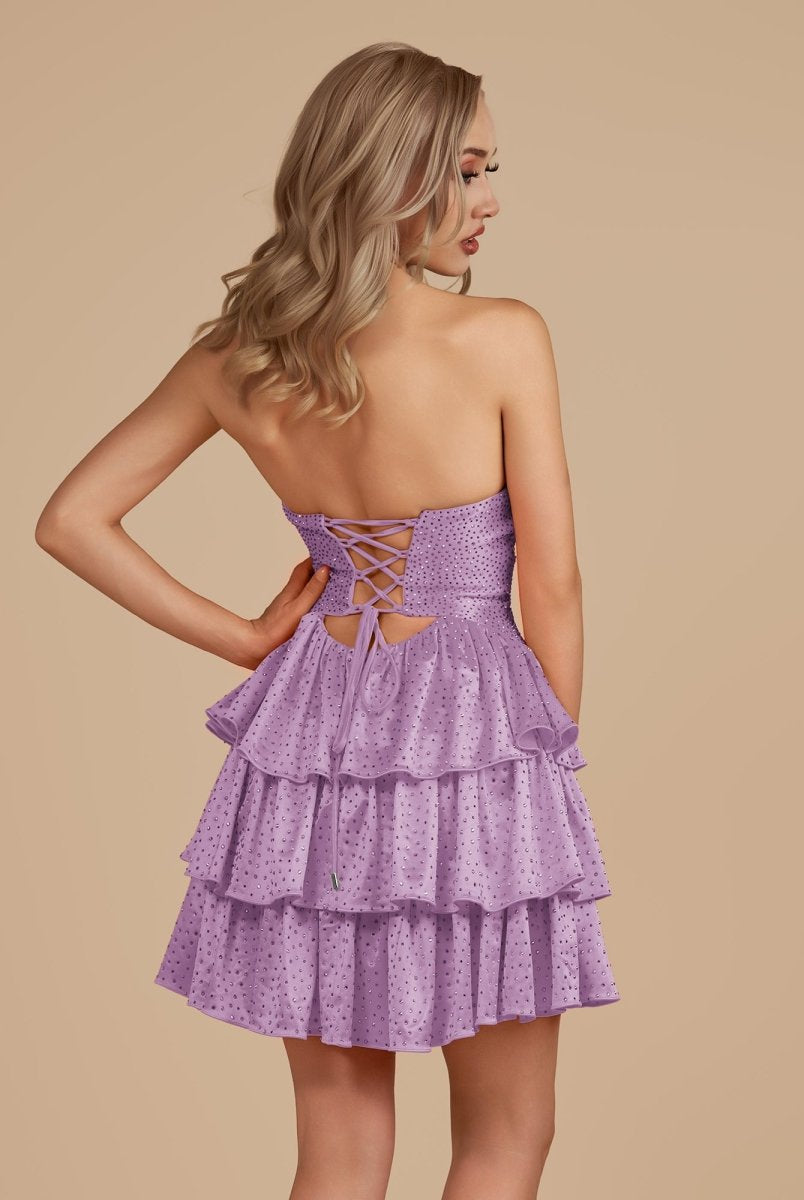 Cindra | Lilac - A Line Sweetheart Satin Cut Out Ruffled Homecoming Dress with Beads