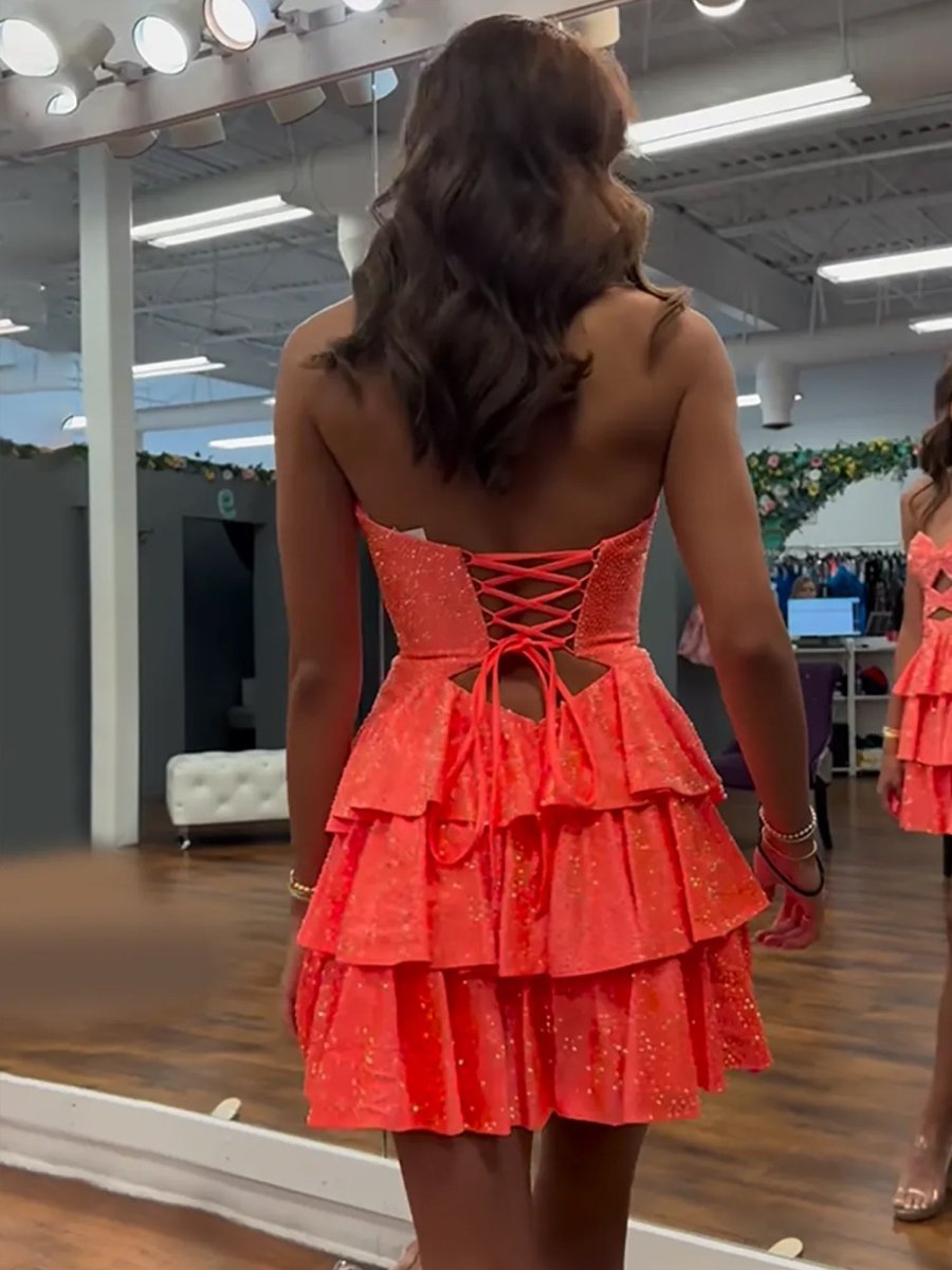 Cindra | Orange - A Line Sweetheart Satin Cut Out Ruffled Homecoming Dress with Beads