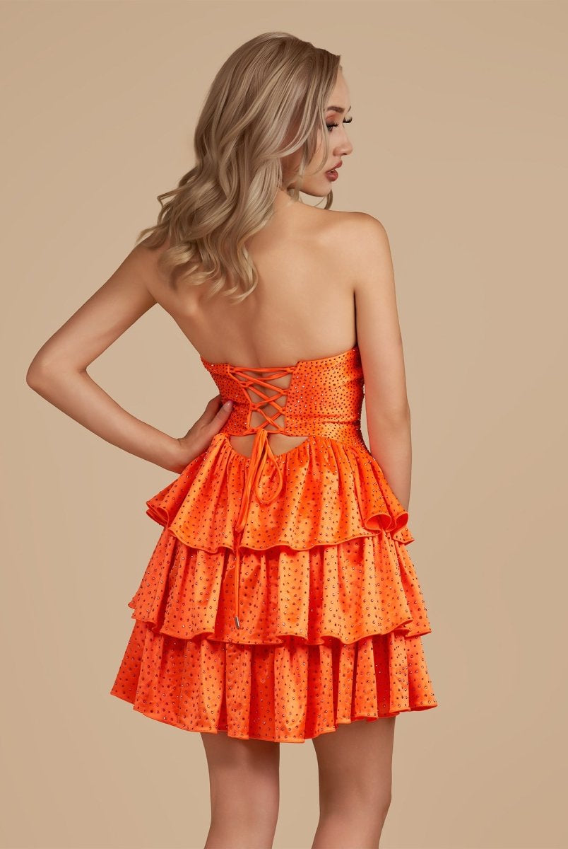Cindra | Bright Orange - A Line Sweetheart Satin Cut Out Ruffled Homecoming Dress with Beads