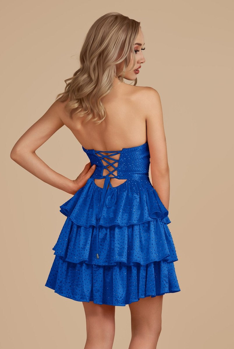 Cindra | Royal Blue - A Line Sweetheart Satin Cut Out Ruffled Homecoming Dress with Beads