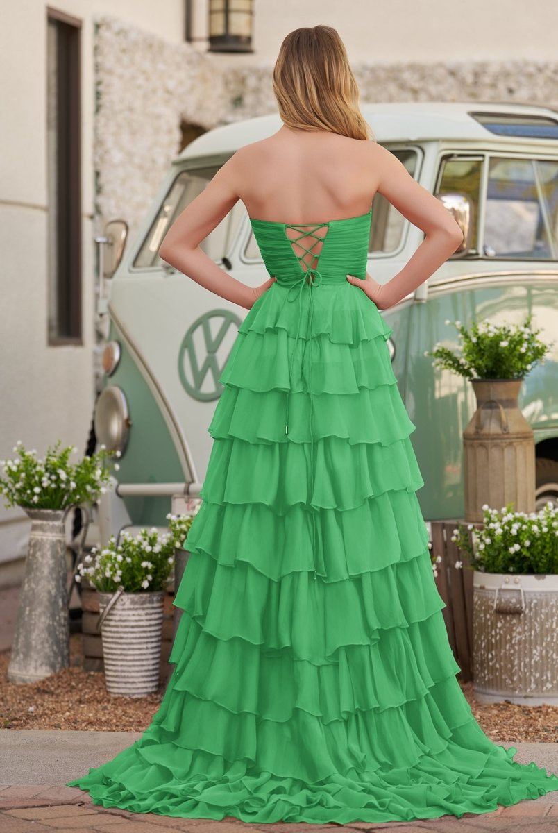 Cinizia | Chiffon Fuchsia Sweetheart Tiered Ruffles Prom Dress with Slit