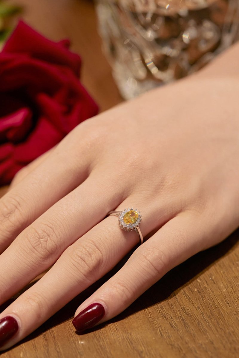Citrine Oval Sparkle Cocktail Ring - KissProm