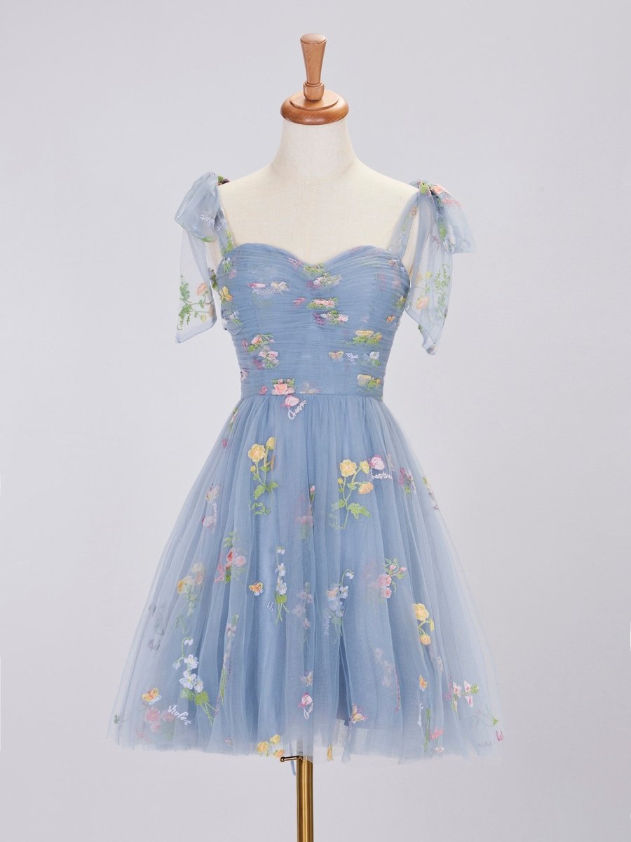Claire | Aline Dusty Blue Short Sweetheart Tulle Floral Homecoming Dress, Dusty Blue / 8 Claire | Aline Dusty Blue Short Sweetheart Tulle Floral Homecoming Dress, Dusty Blue / 8
