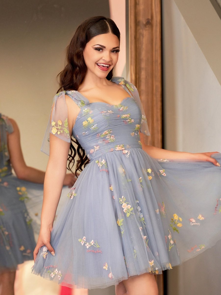 Claire | A Line Sweetheart Tulle Floral Short Homecoming Dress - KissProm