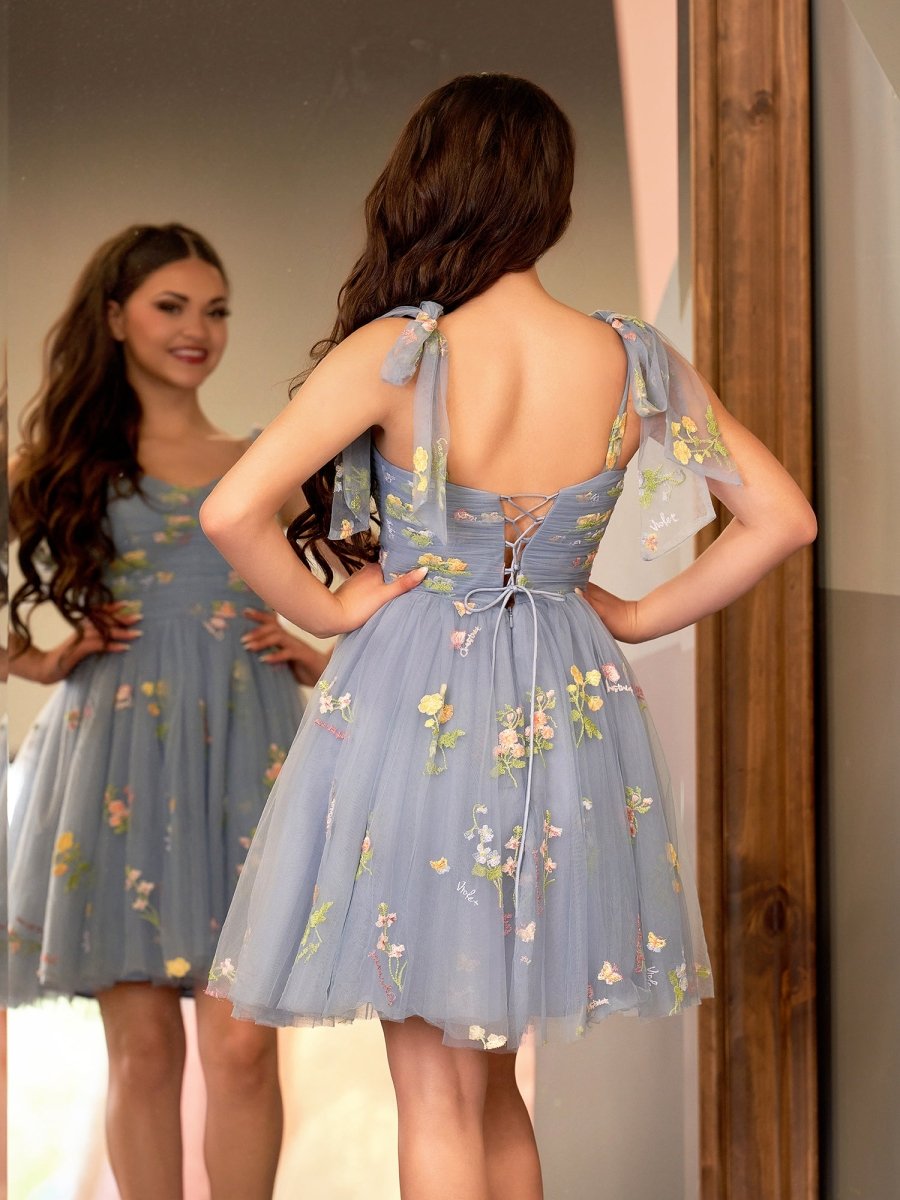Claire | A Line Sweetheart Tulle Floral Short Homecoming Dress - KissProm