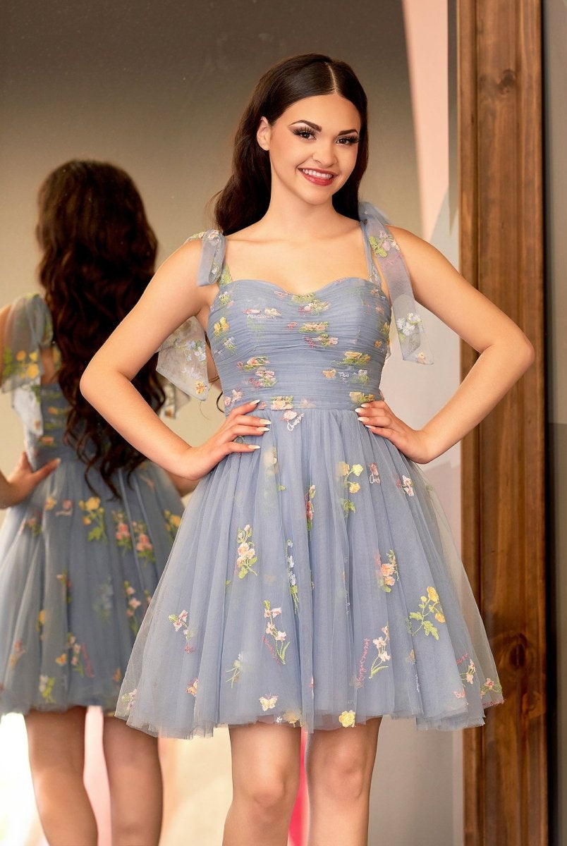 Claire | A Line Sweetheart Tulle Floral Short Homecoming Dress - KissProm