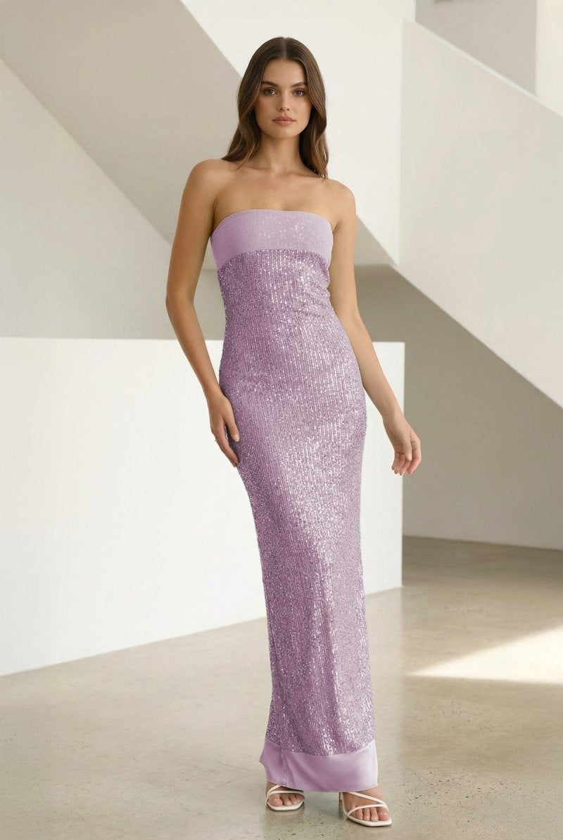 Clarin | Sage - Sheath Strapless Sequined Long Prom Dresses - KissProm