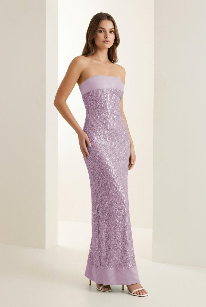 Clarin | Sage - Sheath Strapless Sequined Long Prom Dresses - KissProm