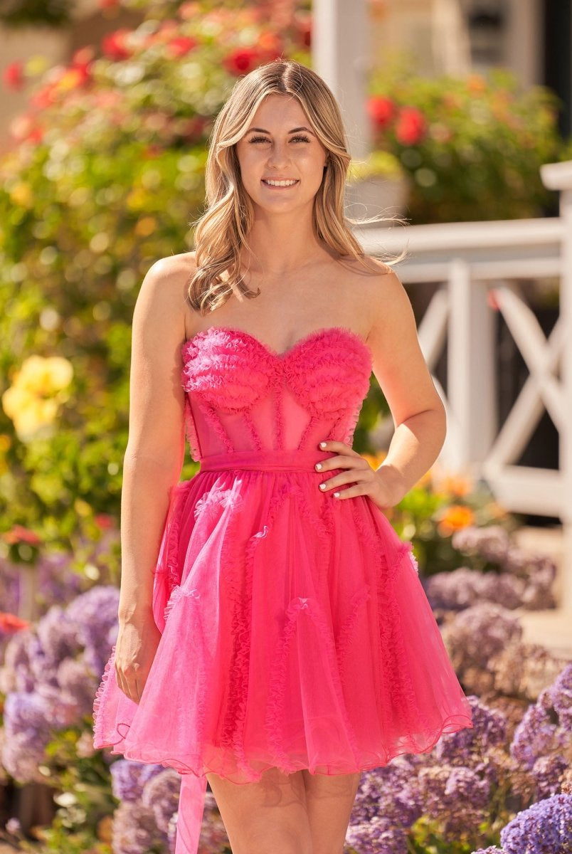 Clarissa |A Line Fuchsia Tulle Strapless Homecoming Dress