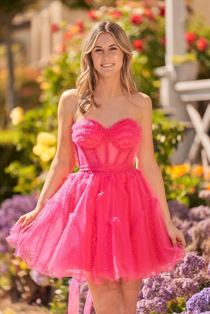 Clarissa |A Line Fuchsia Tulle Strapless Homecoming Dress