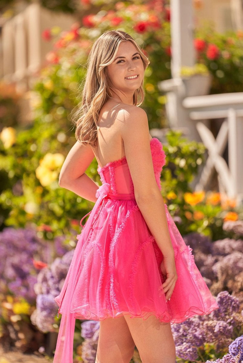 Clarissa |A Line Fuchsia Tulle Strapless Homecoming Dress