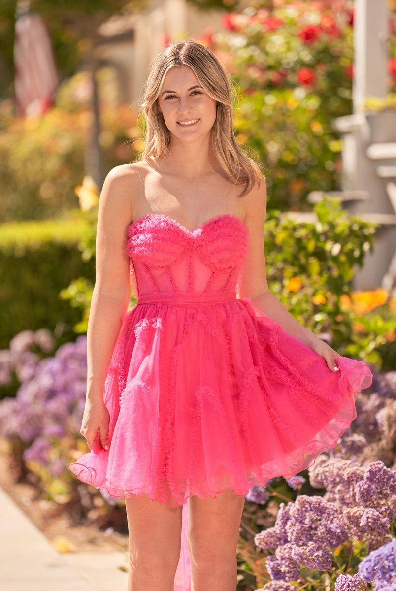 Clarissa |A Line Fuchsia Tulle Strapless Homecoming Dress