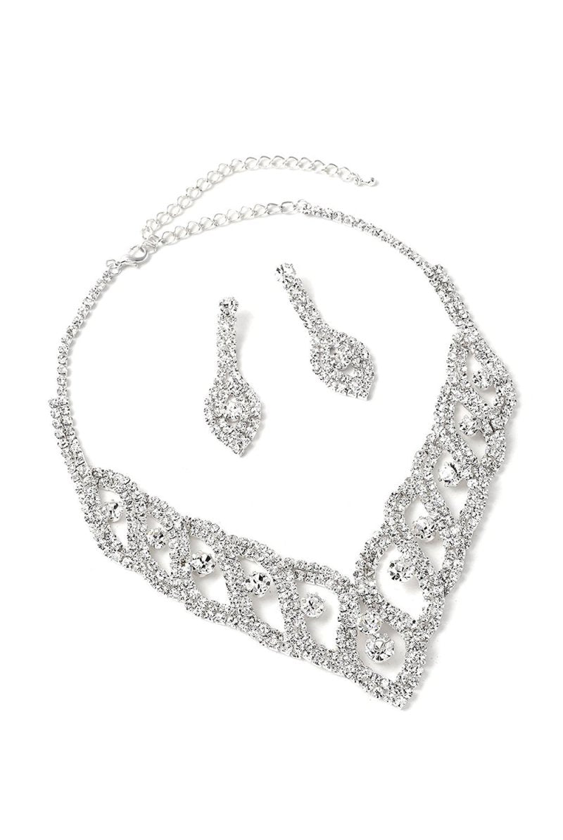 Classic Diamond Sparkling Necklace And Earrings Set - KissProm