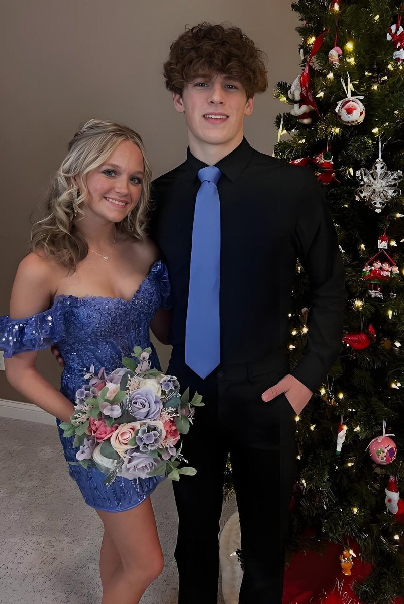 Claudette | Royal Blue - Bodycon Off The Shoulder Sequins Short Homecoming Dresses