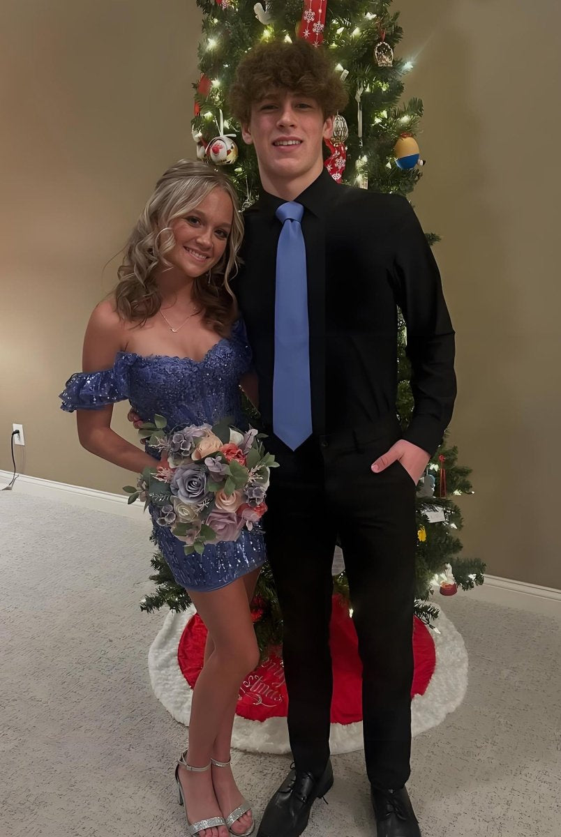 Claudette | Royal Blue - Bodycon Off The Shoulder Sequins Short Homecoming Dresses