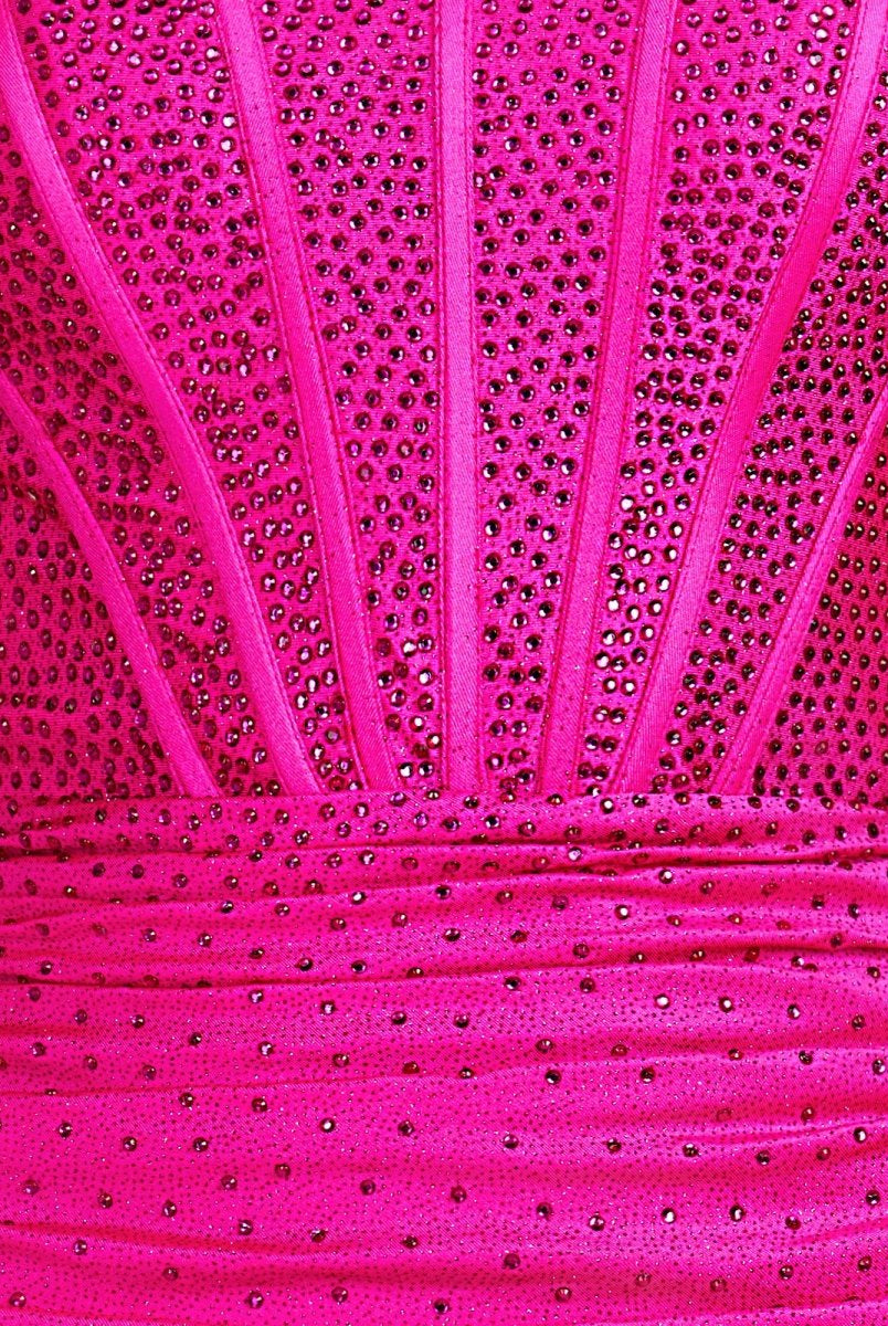 Claya | Fuchsia - Bodycon Scoop Neck Beaded Satin Corset Homecoming Dresses with Bow Straps