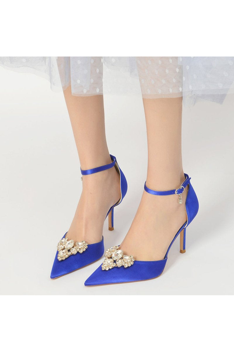 Cocktail Pointed Toe Crystal Buckle Strap Heels - KissProm