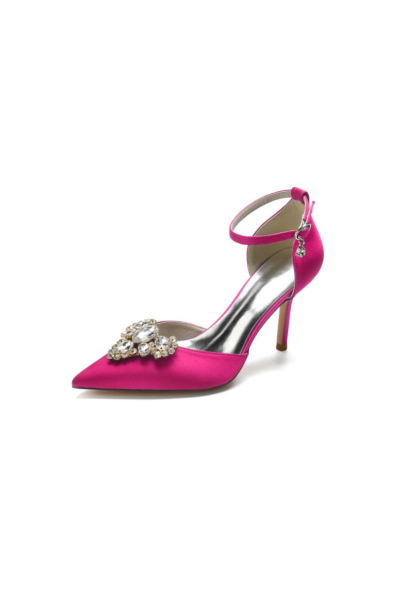 Cocktail Pointed Toe Crystal Buckle Strap Heels - KissProm