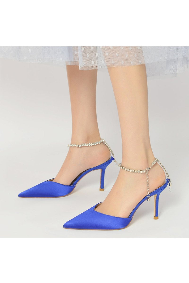 Cocktail Pointed Toe Crystal Strap High Heels - KissProm