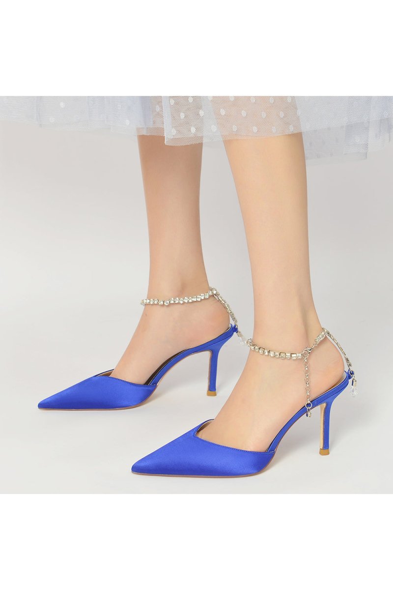 Cocktail Pointed Toe Crystal Strap High Heels - KissProm