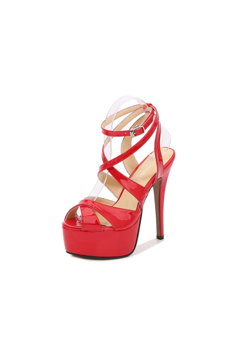 Colored Platform Cross Strap Heels - KissProm
