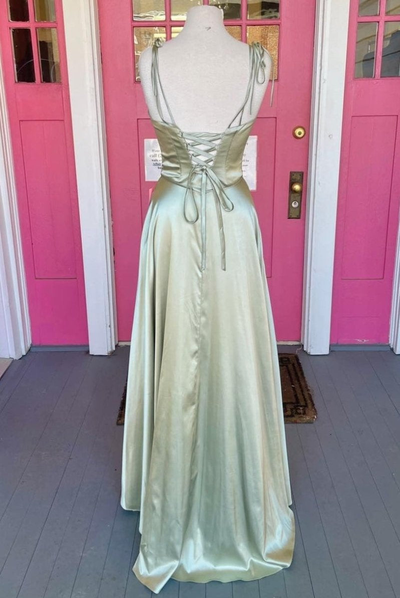Vienna | Simple Satin Long A - Line Prom Dress Spaghetti Straps Evening Dress - KissProm