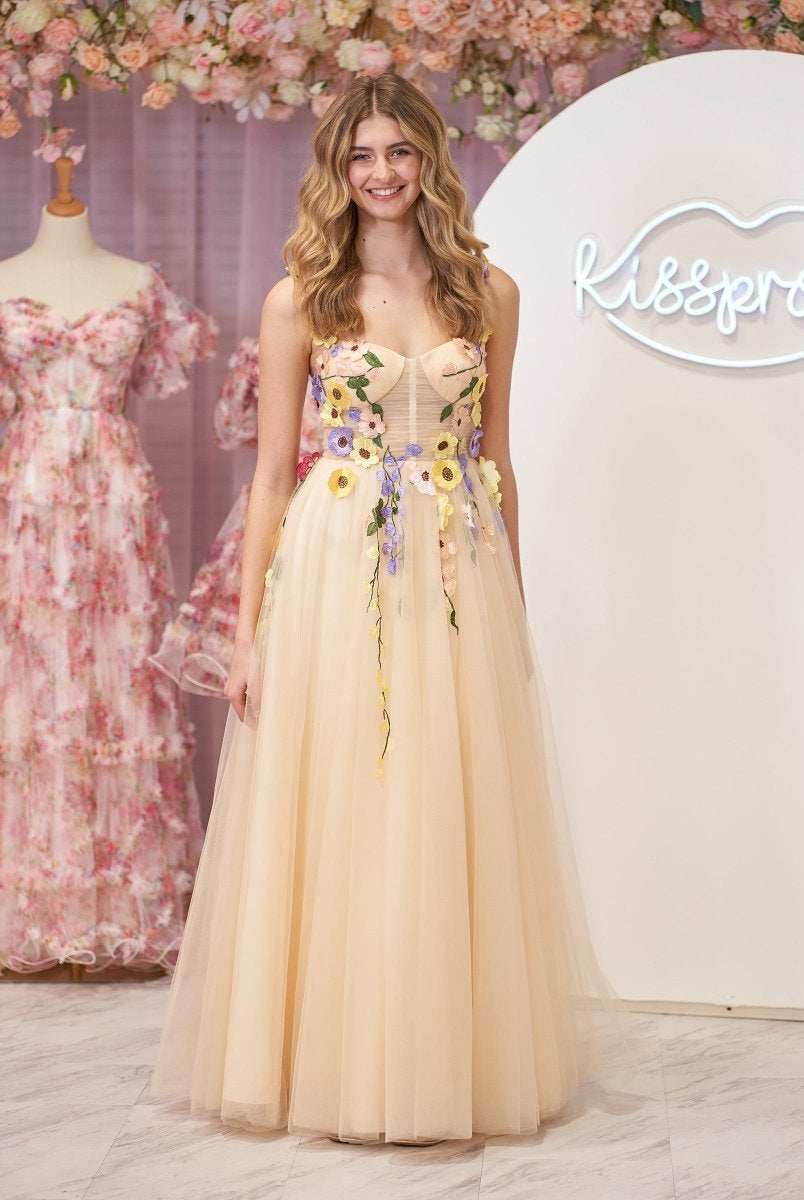 Piper | A-Line Corset Midi Prom Dress with 3D Flowers