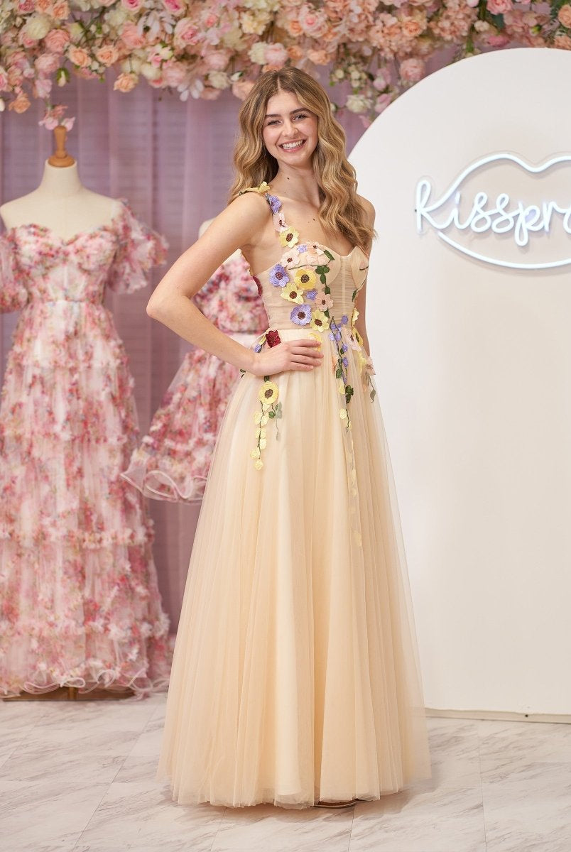 Piper | A-Line Corset Midi Prom Dress with 3D Flowers
