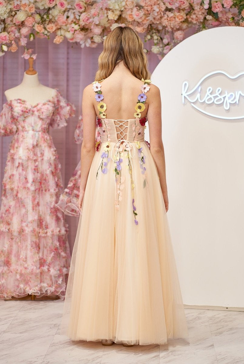 Piper | A-Line Corset Midi Prom Dress with 3D Flowers
