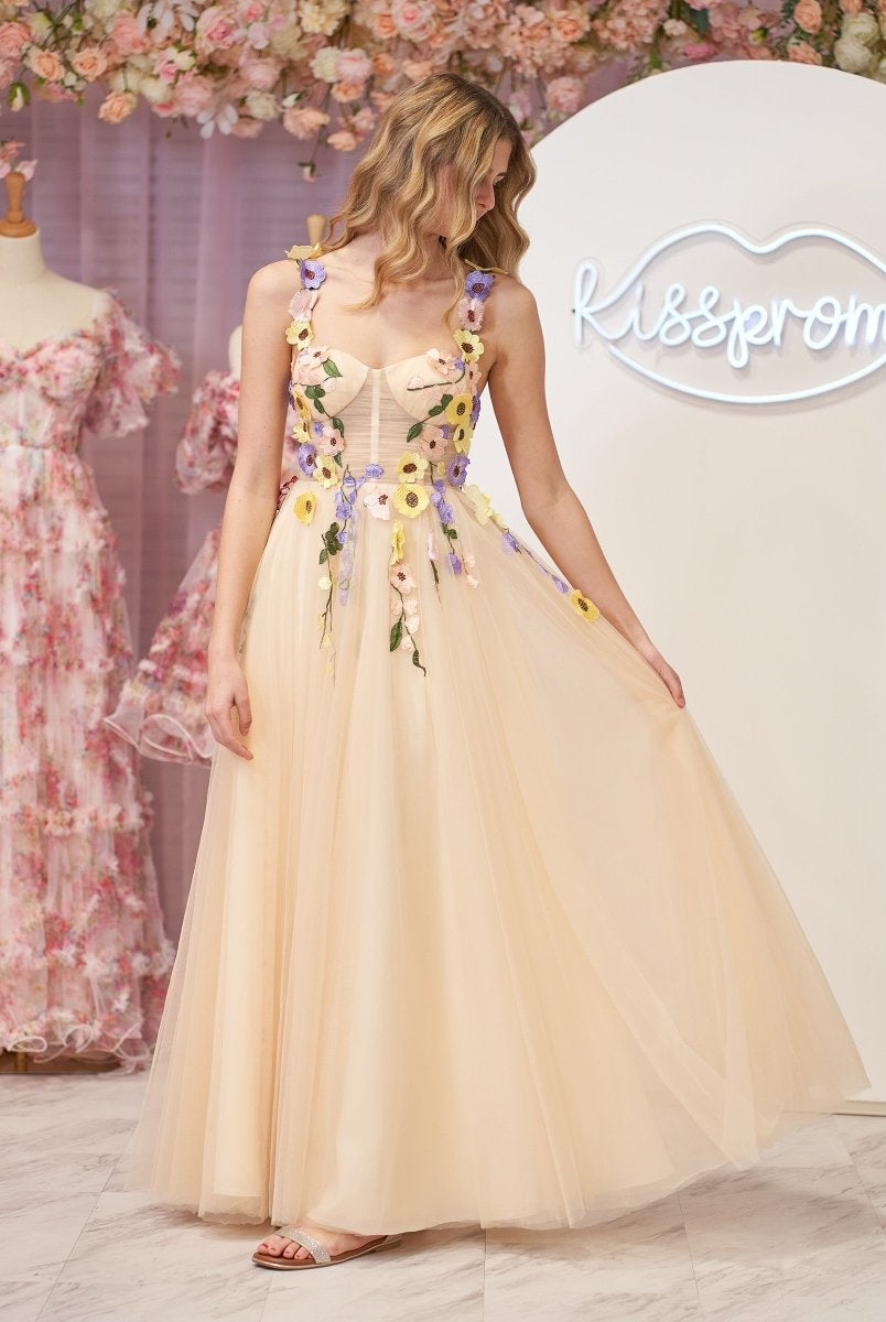 Piper | A-Line Corset Midi Prom Dress with 3D Flowers