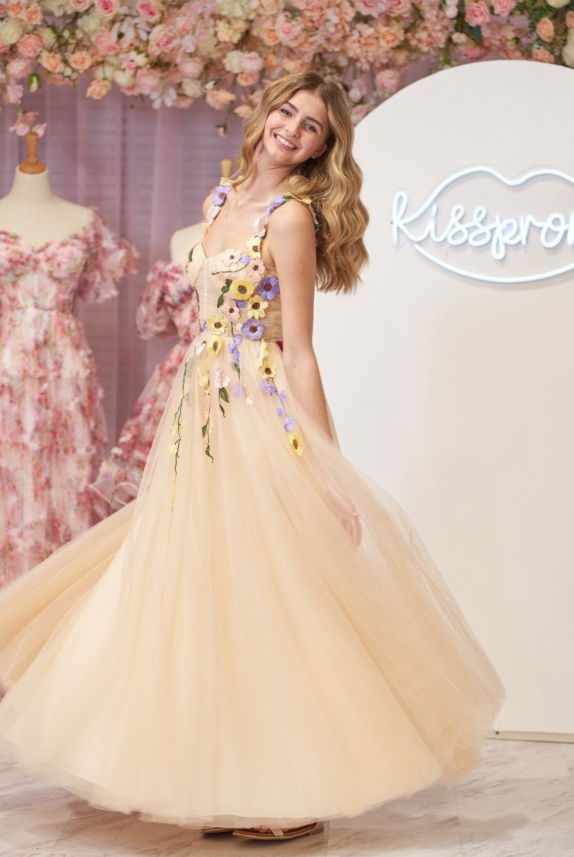 Piper | A-Line Corset Midi Prom Dress with 3D Flowers