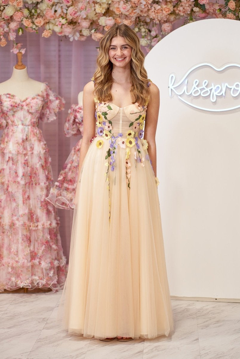 Piper | A-Line Corset Midi Prom Dress with 3D Flowers