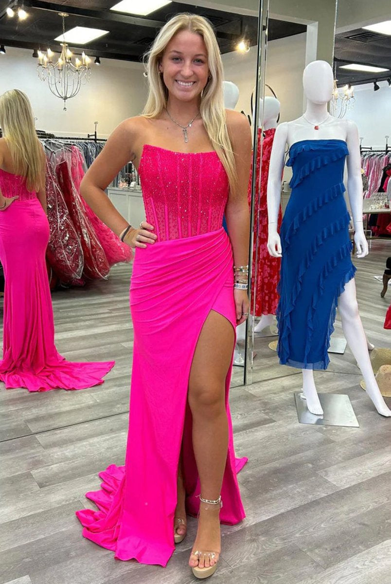 Cosmo | Mermaid Scoop Neck Blue Satin Long Prom Dresses