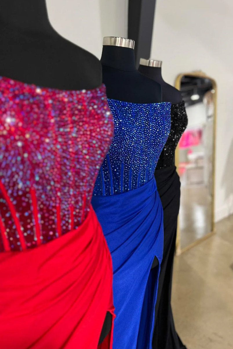 Cosmo | Mermaid Scoop Neck Blue Satin Long Prom Dresses