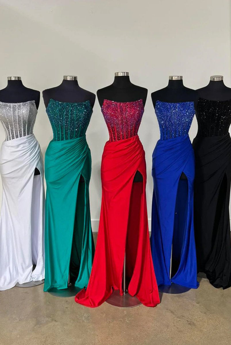 Cosmo | Mermaid Scoop Neck Blue Satin Long Prom Dresses