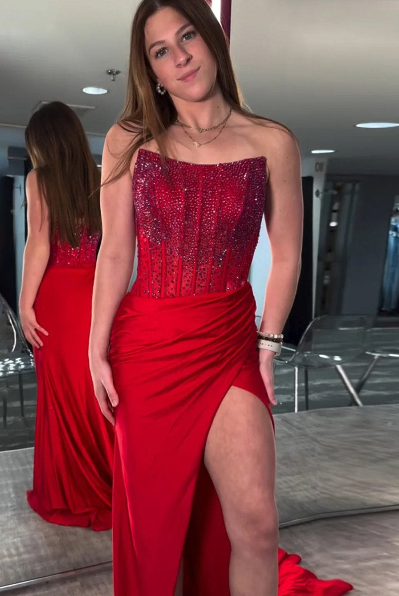 Cosmo | Mermaid Scoop Neck Blue Satin Long Prom Dresses