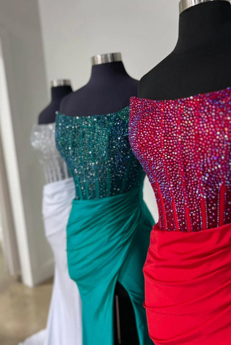 Cosmo | Mermaid Scoop Neck Blue Satin Long Prom Dresses