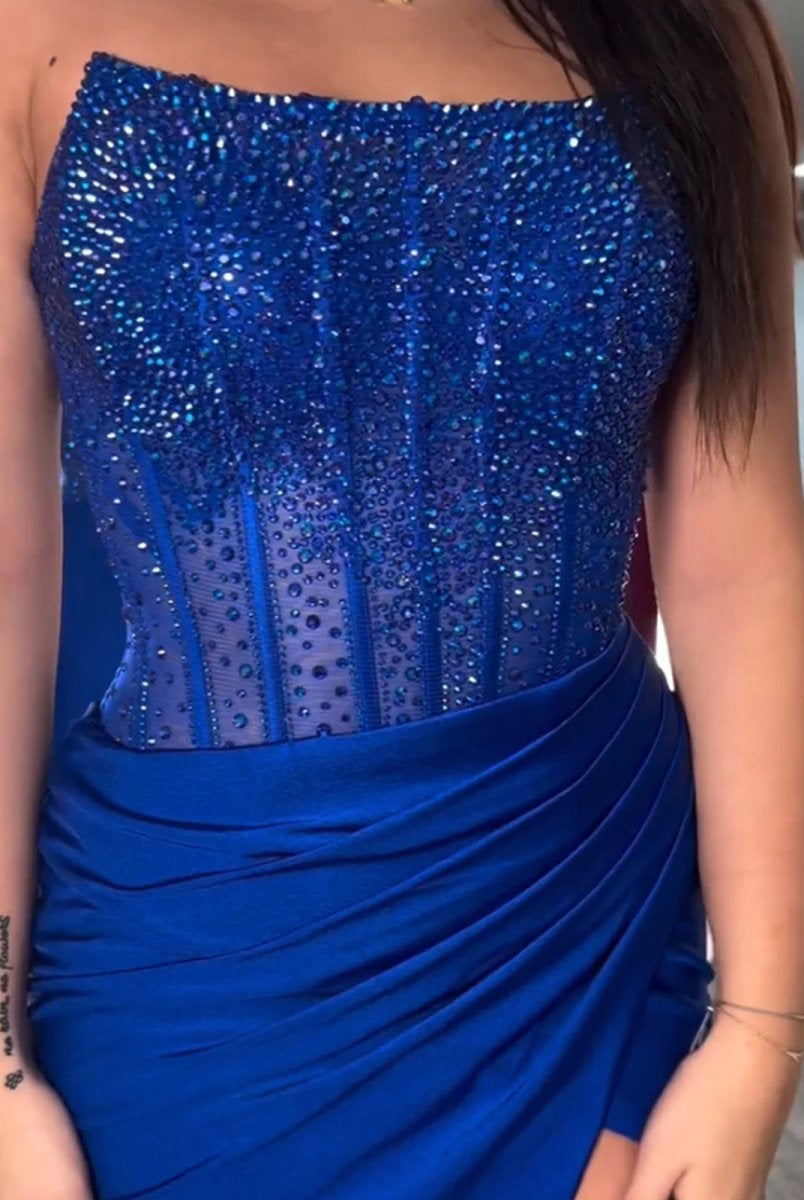 Cosmo | Mermaid Scoop Neck Blue Satin Long Prom Dresses